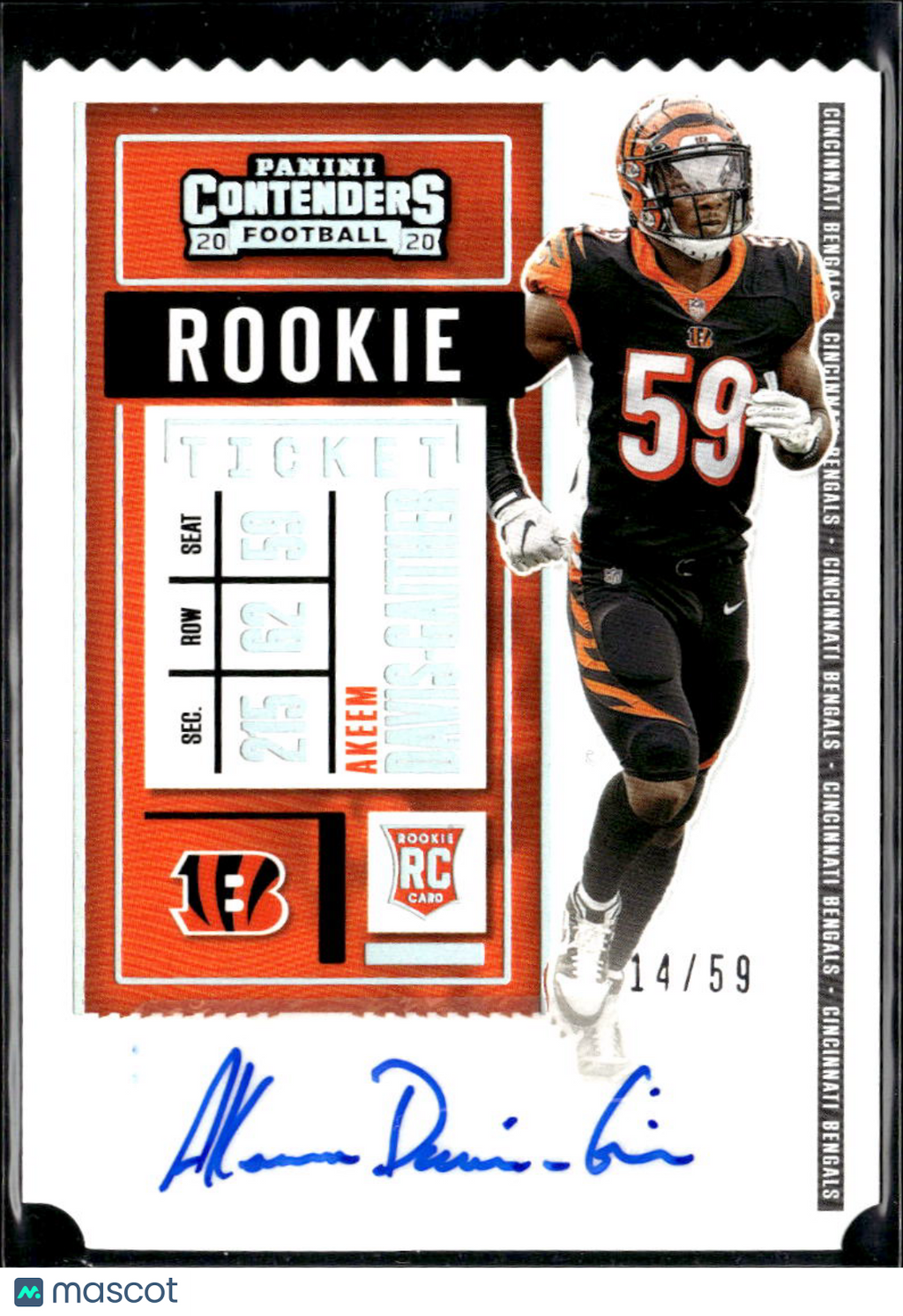 Akeem Davis-Gaither 2020 Contenders Auto Autograph Ticket Stub RC 14/59 Bengals