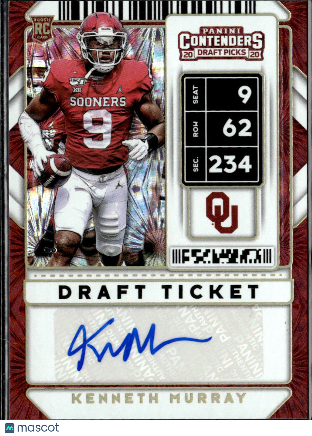 Kenneth Murray 2020 Contenders Auto Autograph SSP RC 2/6 Oklahoma Sooners