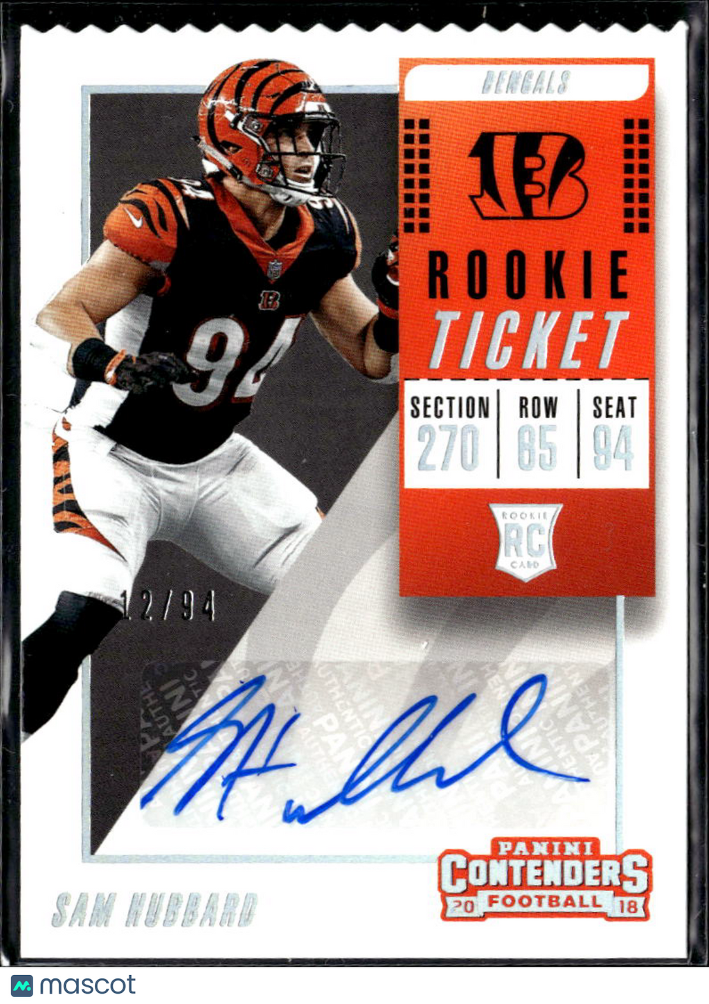 Sam Hubbard 2018 Contenders Ticket Stub Auto Autograph RC Bengals 12/94