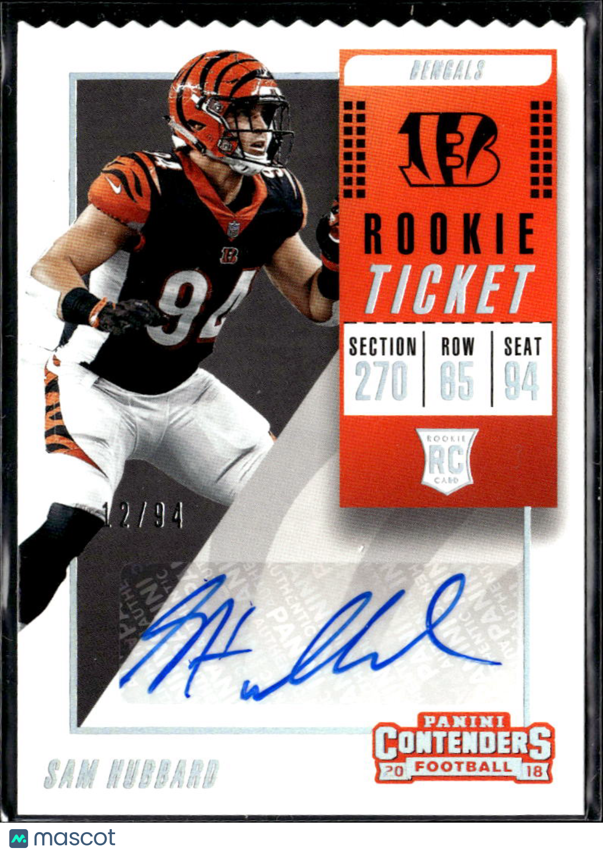 Sam Hubbard 2018 Contenders Ticket Stub Auto Autograph RC Bengals 12/94
