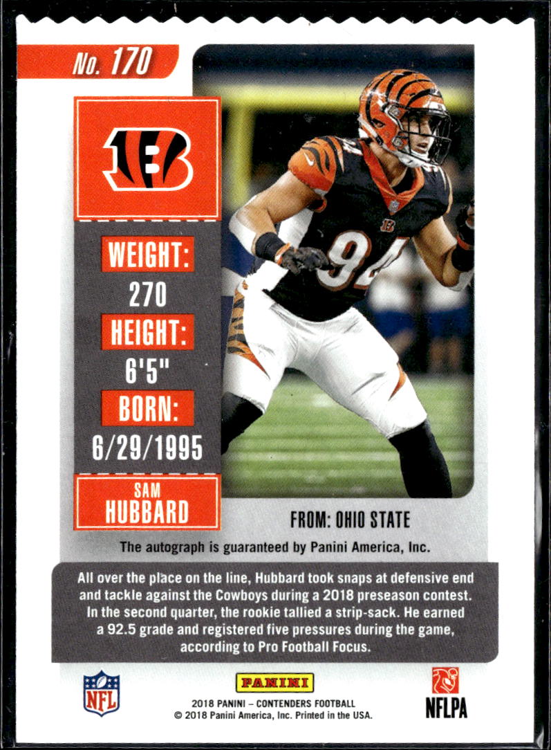 Sam Hubbard 2018 Contenders Ticket Stub Auto Autograph RC Bengals 12/94