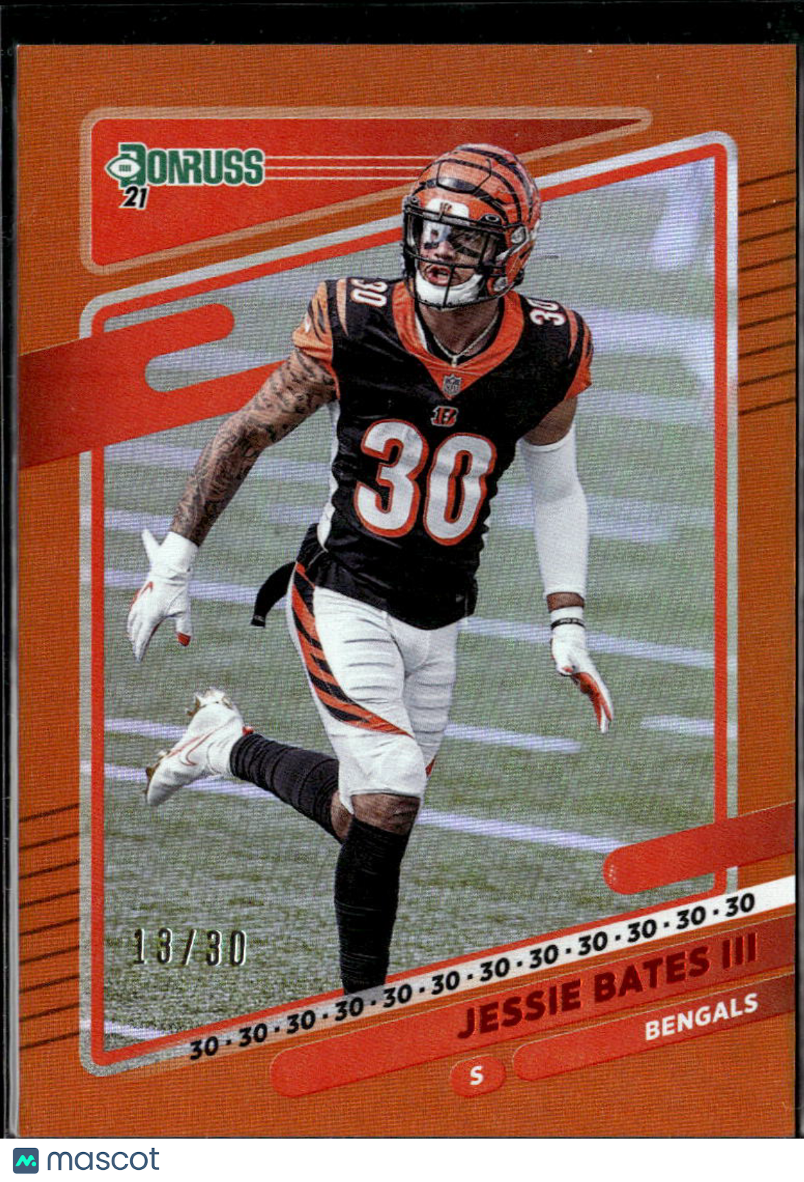 Jessie Bates III 2021 Donruss Orange Jersey Number 13/30 Cincinnati Bengals