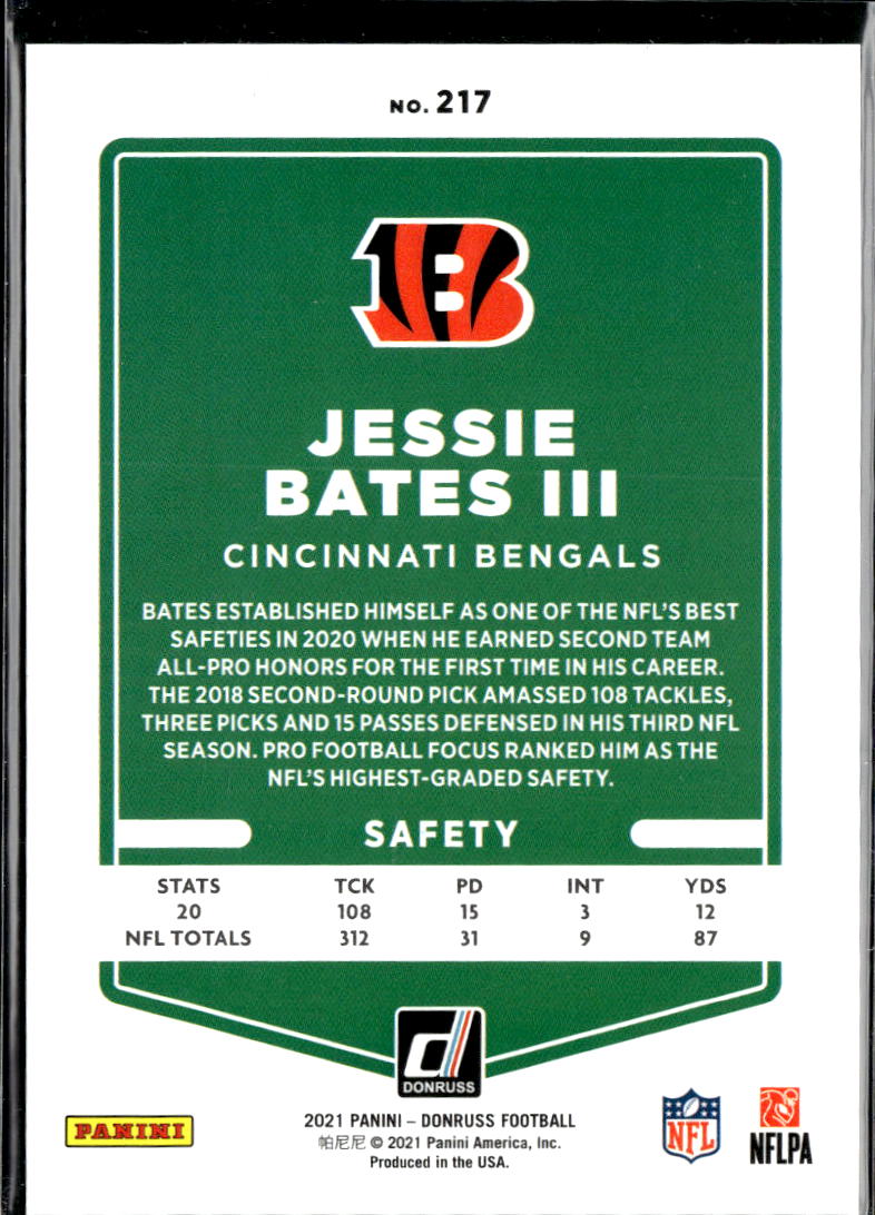 Jessie Bates III 2021 Donruss Orange Jersey Number 13/30 Cincinnati Bengals