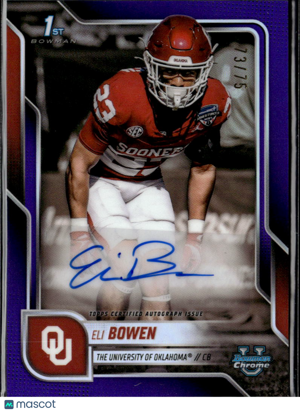 Eli Bowen 2025 Bowman Chrome Auto Autograph 73/75 Oklahoma Sooners