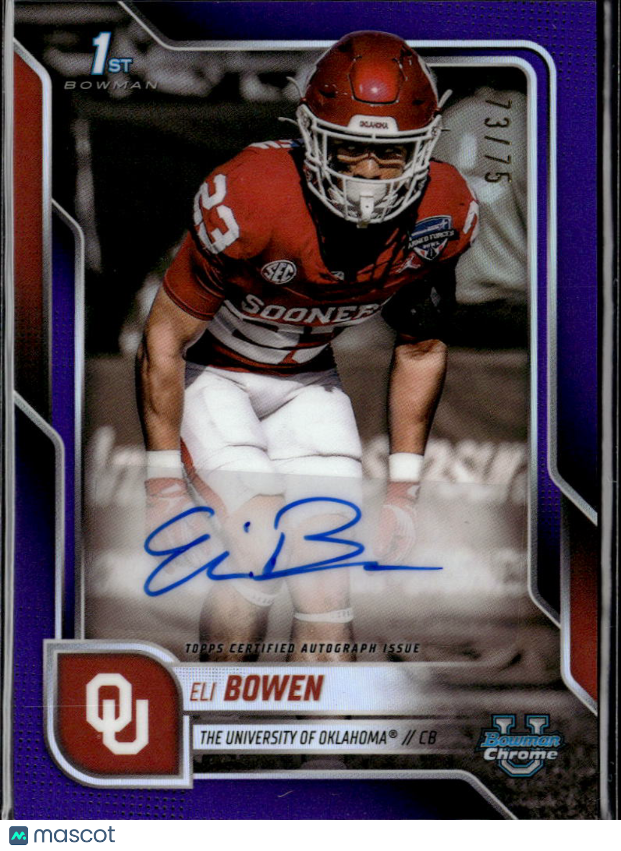Eli Bowen 2025 Bowman Chrome Auto Autograph 73/75 Oklahoma Sooners