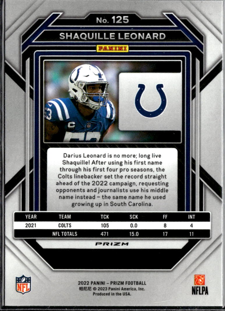 Shaquille Leonard 2023 Prizm Checkerboard SSP Indianapolis Colts