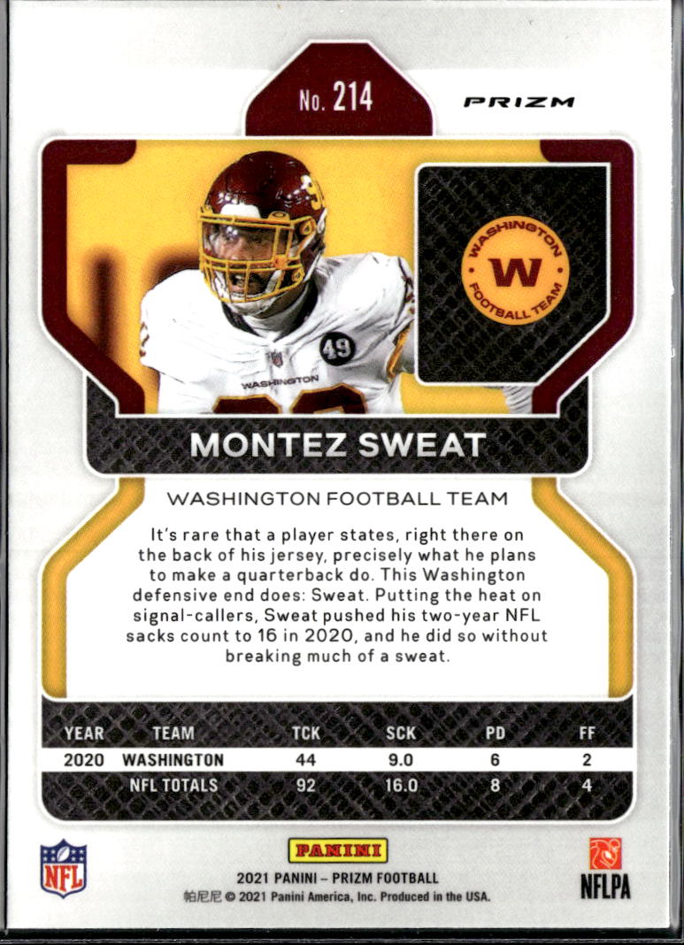 Montez Sweat 2021 Panini Prizm Checkerboard SSP Washington Football Team