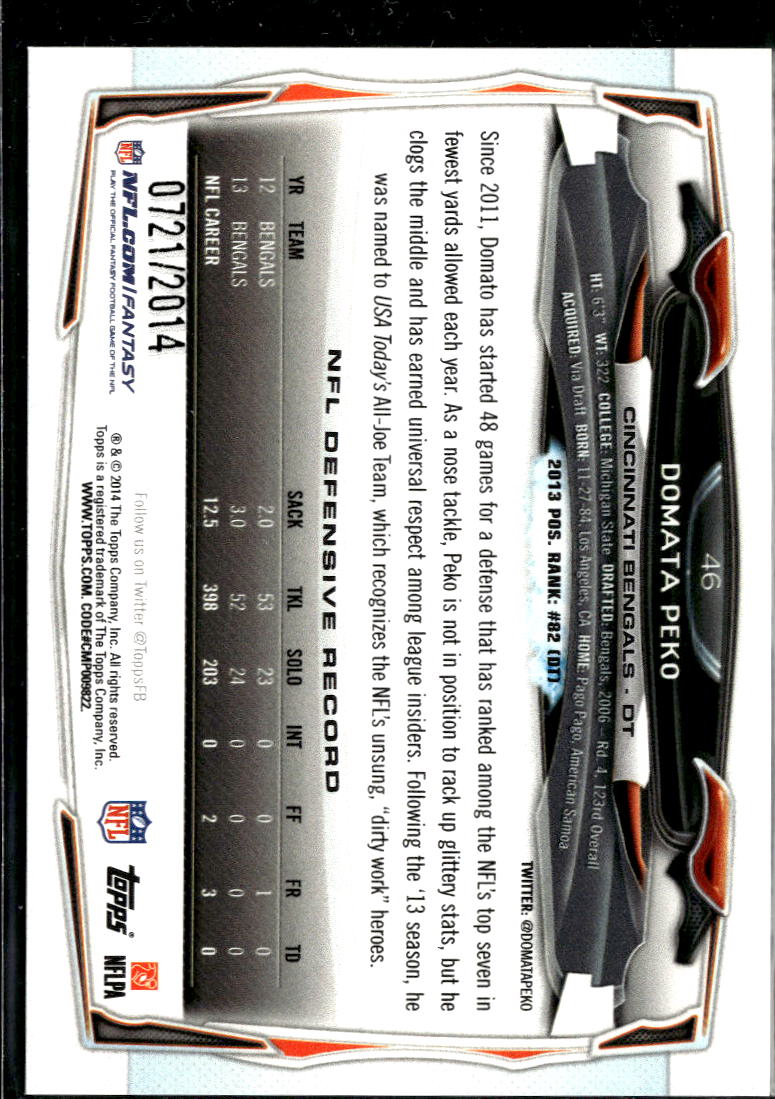 Domata Peko 2006 Topps GOLD Rookie RC 721/2014 Cincinnati Bengals