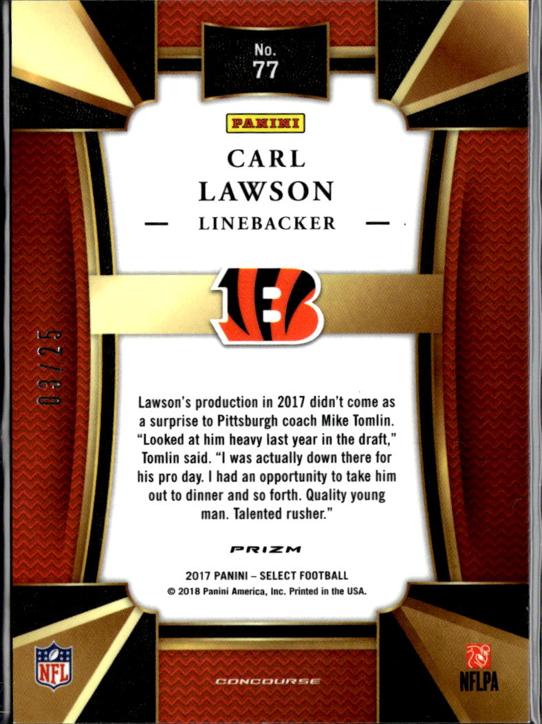 Carl Lawson 2018 Select Tie-Dye Prizm Rookie RC 3/25 Cincinnati Bengals