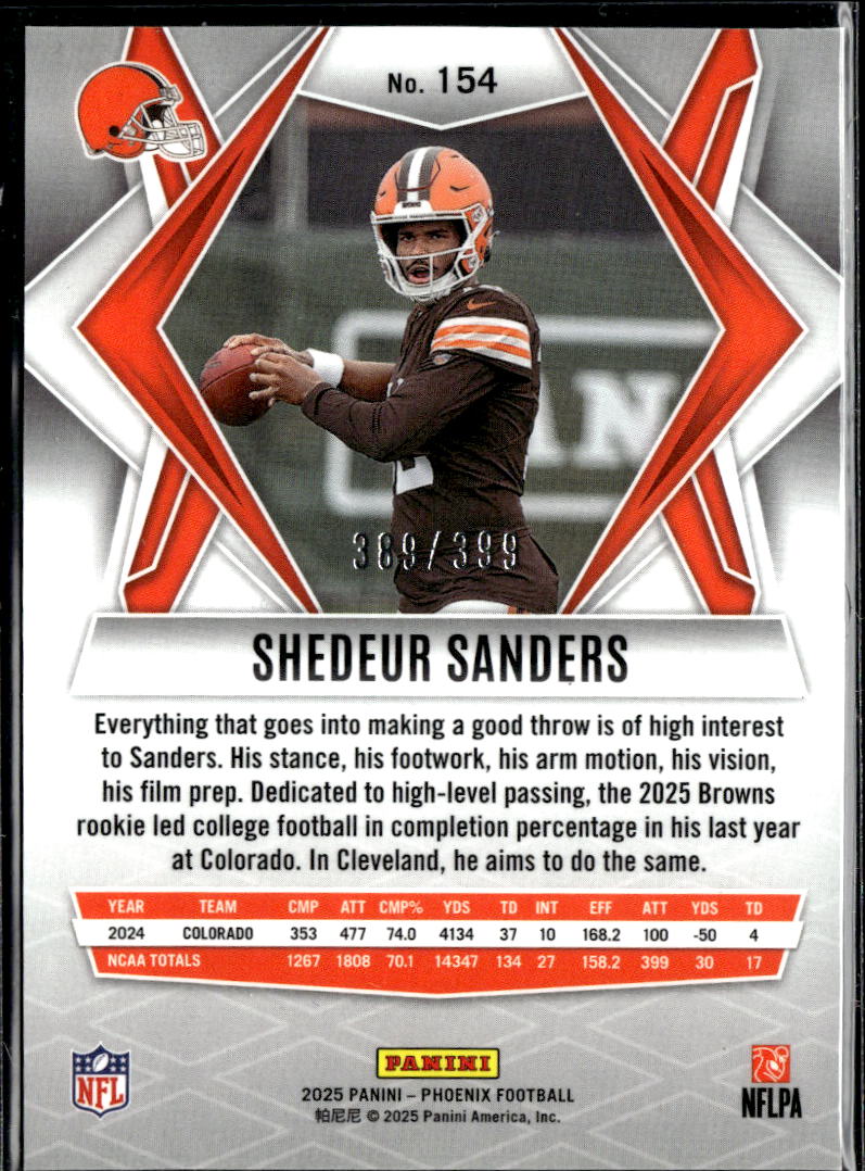 Shedeur Sanders 2025 Phoenix Red Rookie RC 389/399 Cleveland Browns