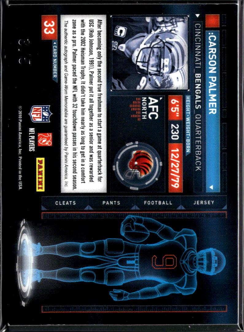 Carson Palmer 2010 Absolute Tools Auto Autograph Game Worn Patch 3/5 USC Bengals