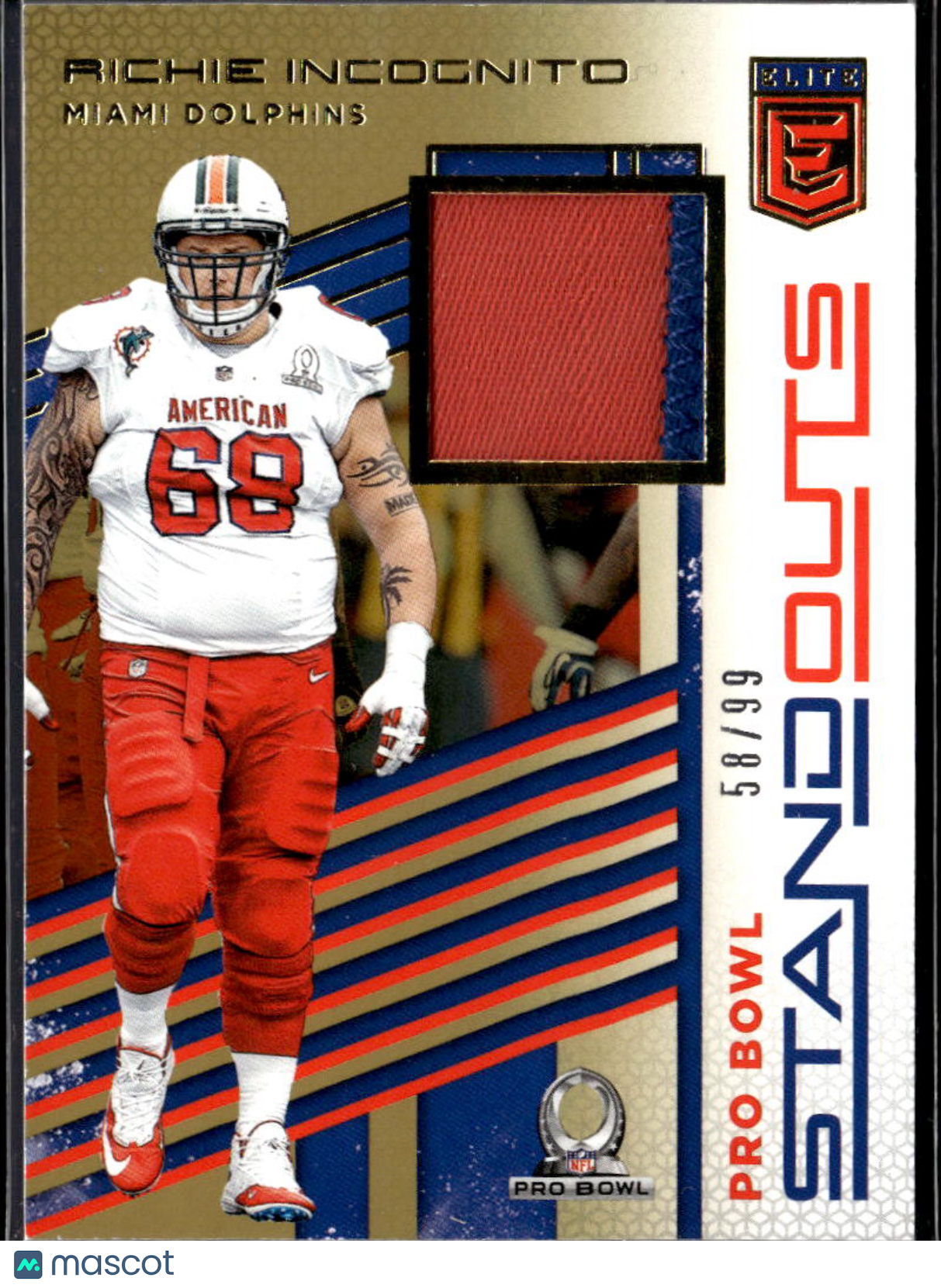 Richie Incognito 2017 Donruss Elite Pro Bowl Patch 58/99 Miami Dolphins