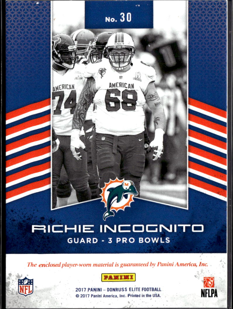 Richie Incognito 2017 Donruss Elite Pro Bowl Patch 58/99 Miami Dolphins