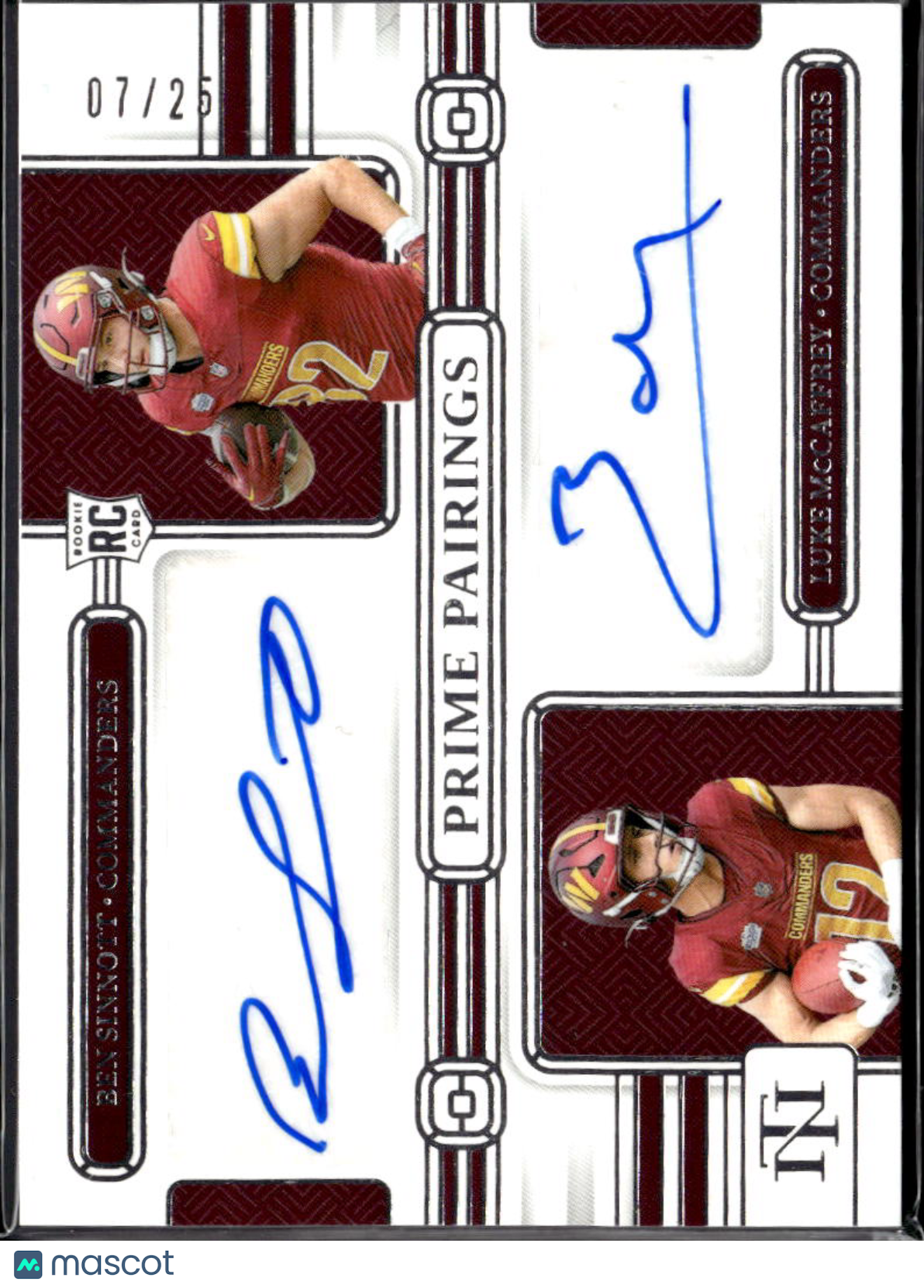 Ben Sinnott Luke McCaffrey 2024 National Treasures Auto Autograph /25 Commanders