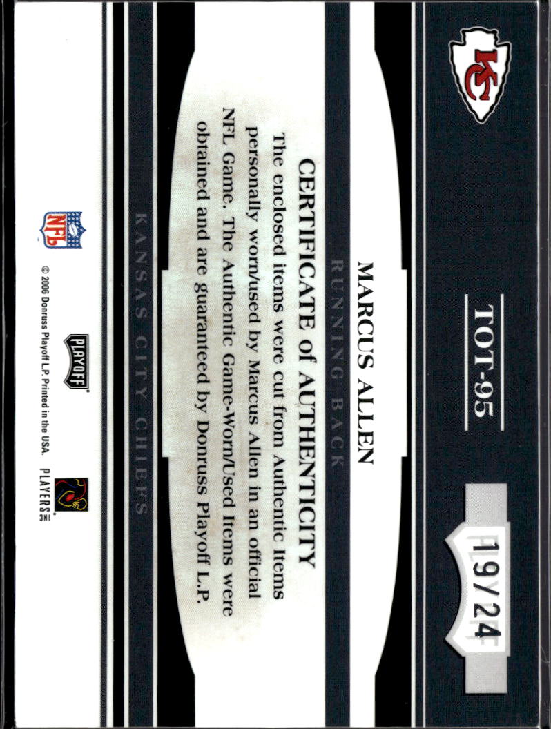 Marcus Allen 2006 Absolute Game Worn Patch Helmet Shoe 19/24 Chiefs
