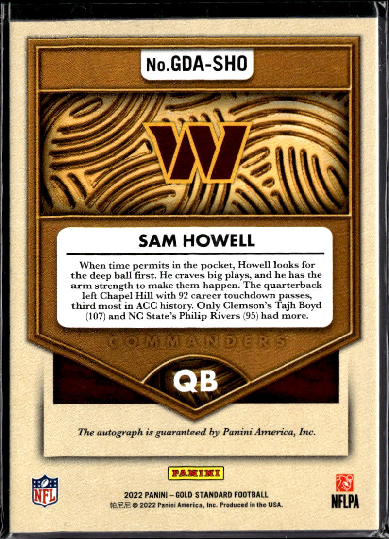 Sam Howell 2022 Gold Standard Auto Autograph RC Rookie 10/25 Commanders