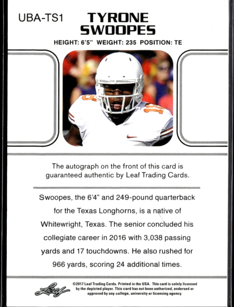 Tyrone Swoopes 2017 Leaf Ultimate Draft Auto Autograph RC 4/15 Texas Longhorns