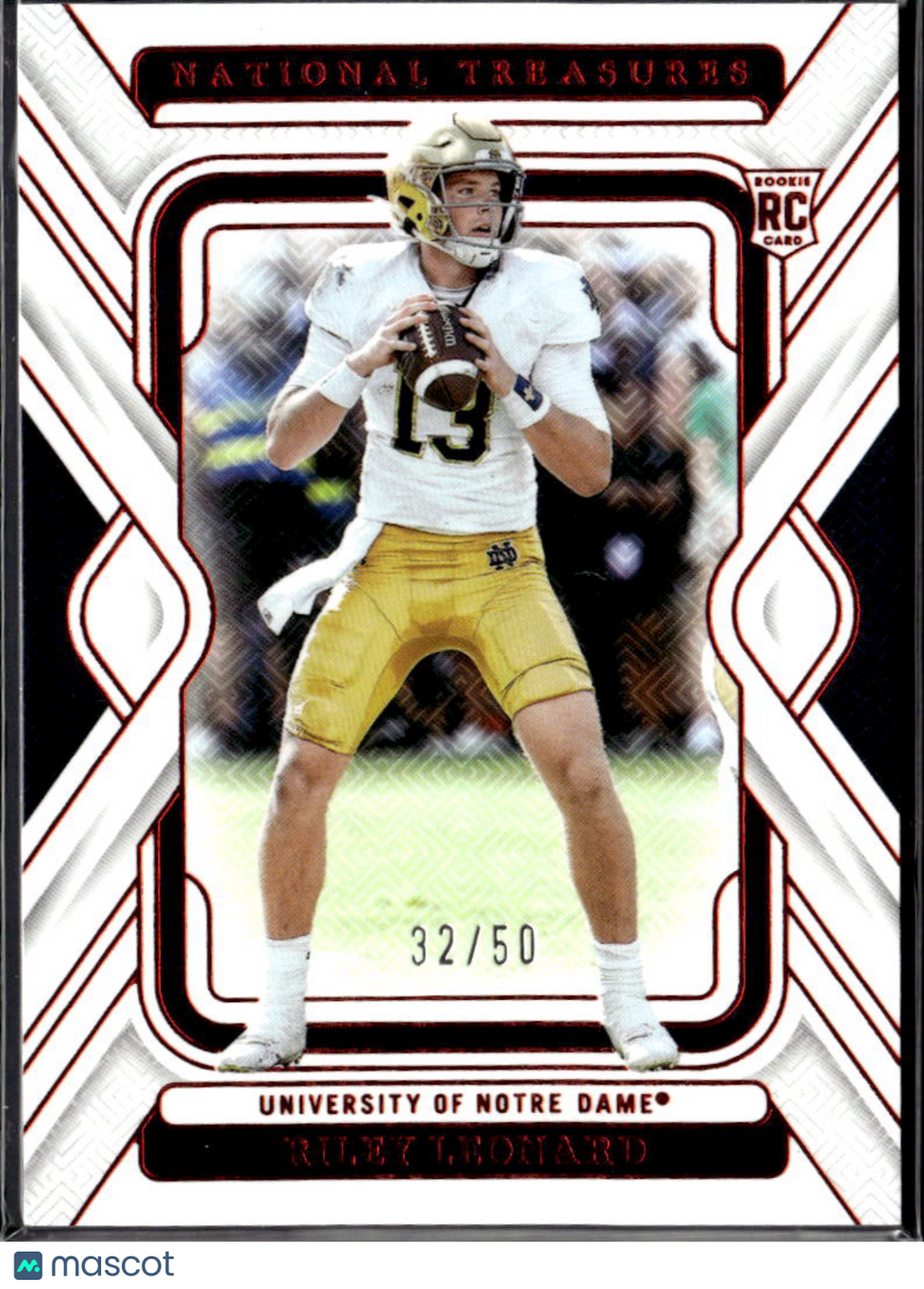 Riley Leonard 2025 National Treasures Rookie RC 32/50 Notre Dame Colts