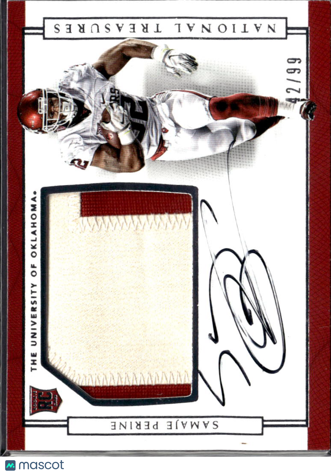 Samaje Perine 2017 National Treasures Collegiate Patch RC Auto /99 Oklahoma