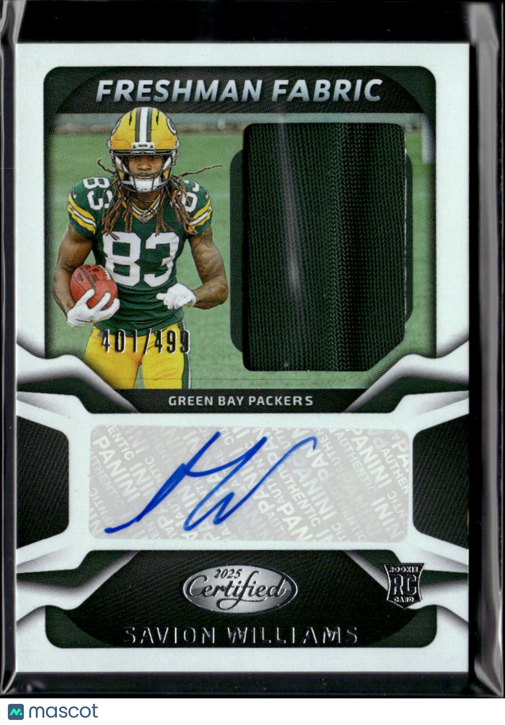 Savion Williams 2025 Certified Auto Autograph Patch RC 401/499 Packers