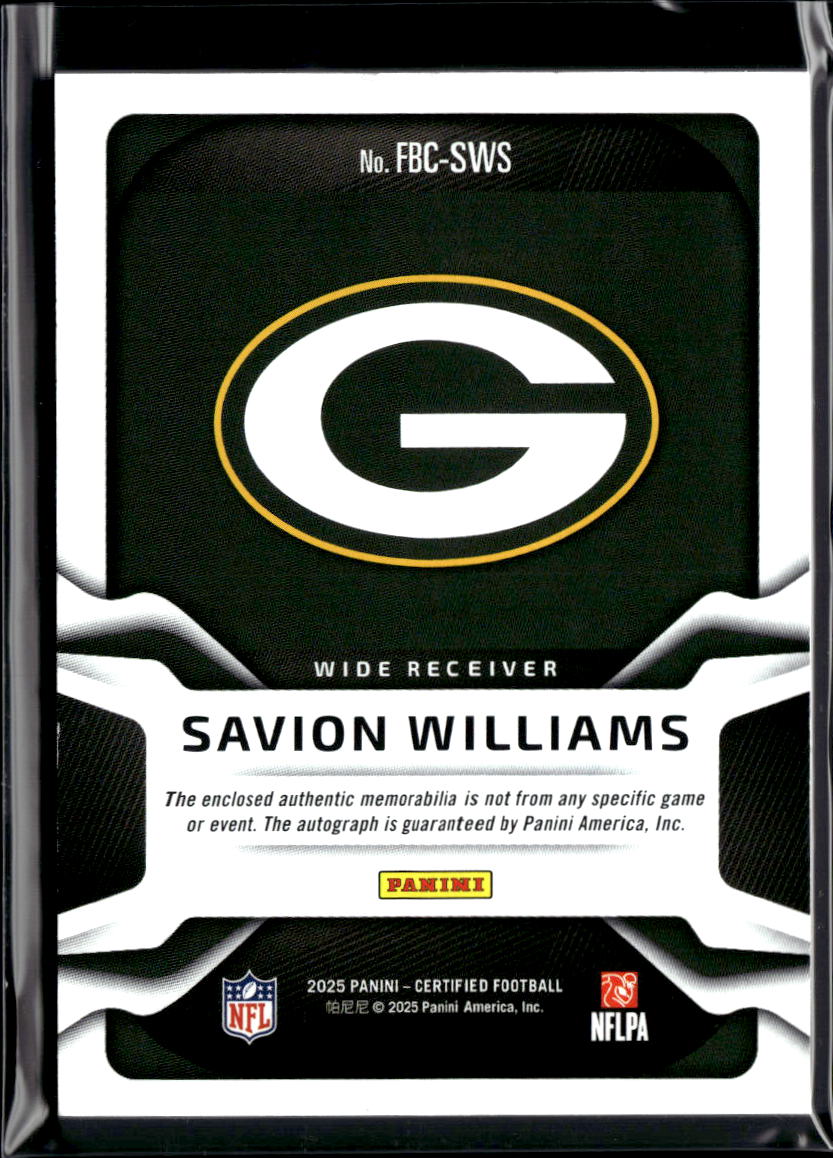 Savion Williams 2025 Certified Auto Autograph Patch RC 401/499 Packers