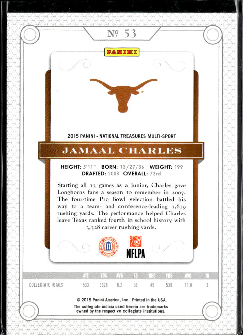 Jamaal Charles 2015 National Treasures GOLD 3/10 Texas Longhorns