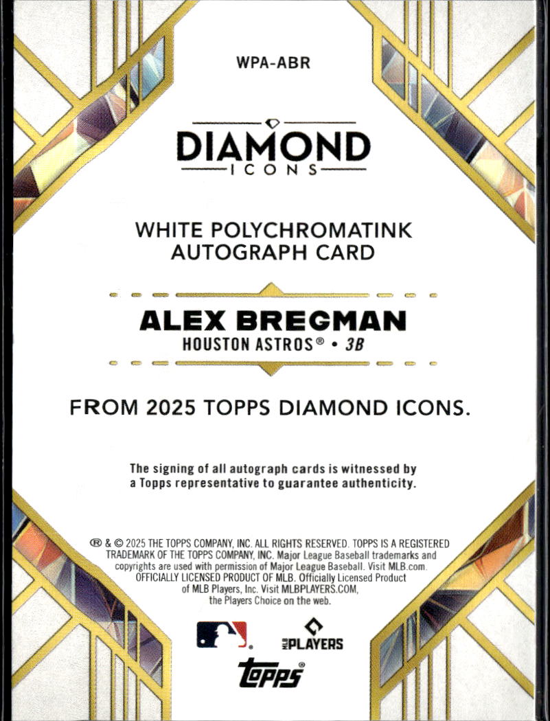 Alex Bregman 2025 Topps Diamond Icons White Polychromatink Red Auto /15 Astros