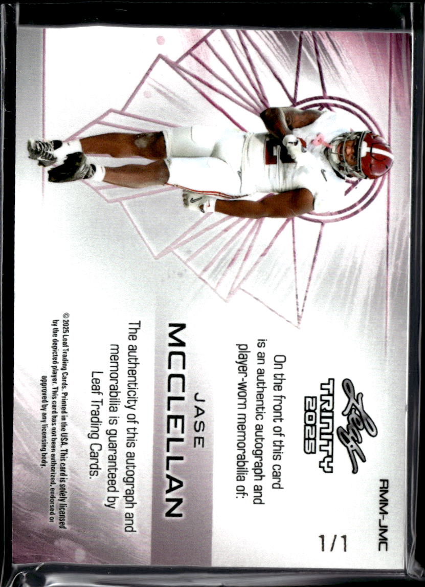 Jase McClellan 2025 Leaf Trinity Jersey Autograph Auto 1/1 Alabama Crimson Tide