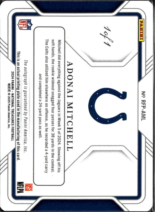 Adonai Mitchell 2025 National Treasures Printing Plate Auto Magenta 1/1 Colts