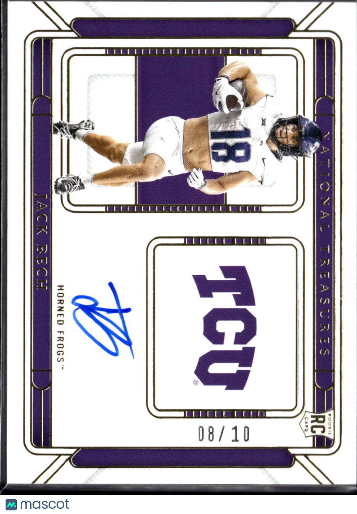Jack Bech 2025 Panini National Treasures Collegiate RC Auto Gold /10 TCU