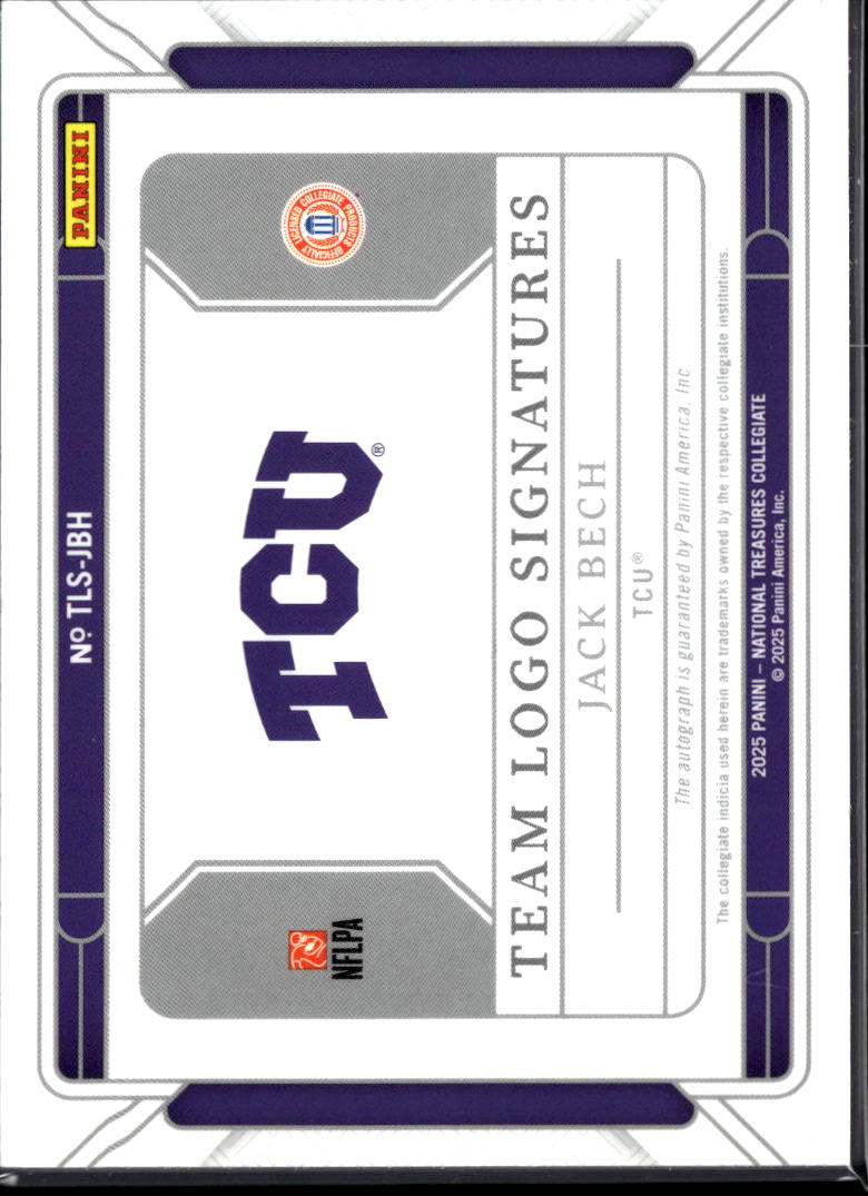 Jack Bech 2025 Panini National Treasures Collegiate RC Auto Gold /10 TCU