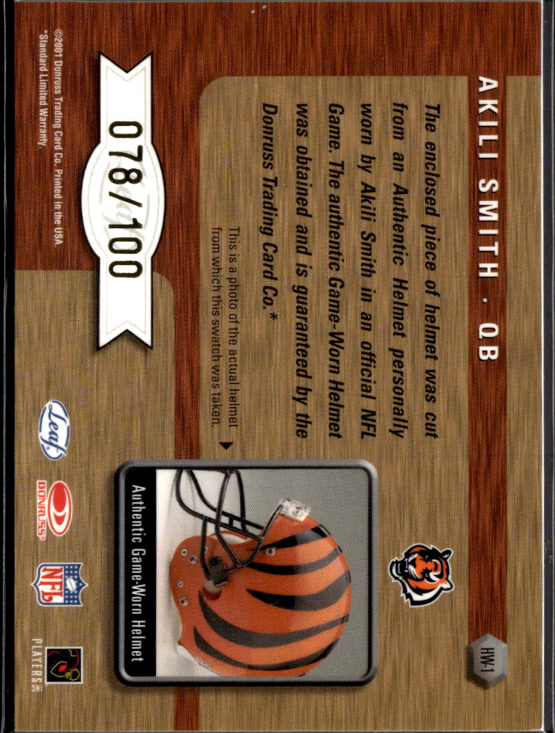 Akili Smith 2001 Leaf Quantum Hardwear Authentic Game-Worn Helmet /100 Bengals