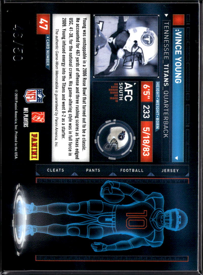 Vince Young 2010 Panini Absolute Tools of the Trade Patch /50 Tennessee Titans