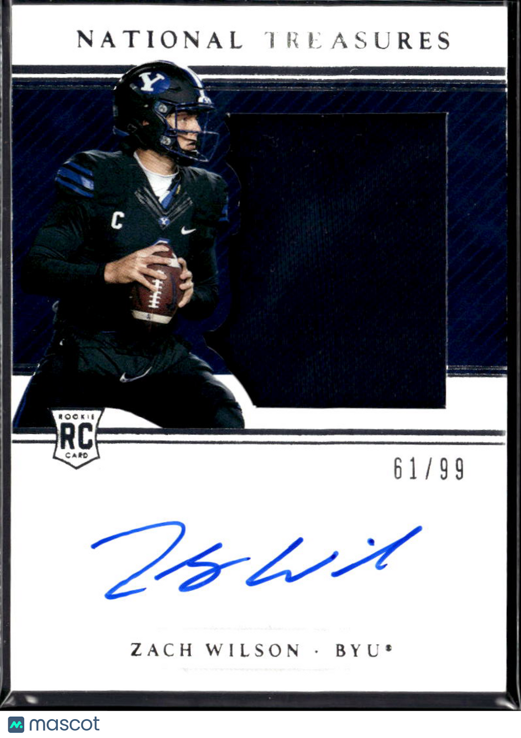 Zach Wilson 2021 Panini National Treasures Collegiate Patch RC Auto /99 BYU