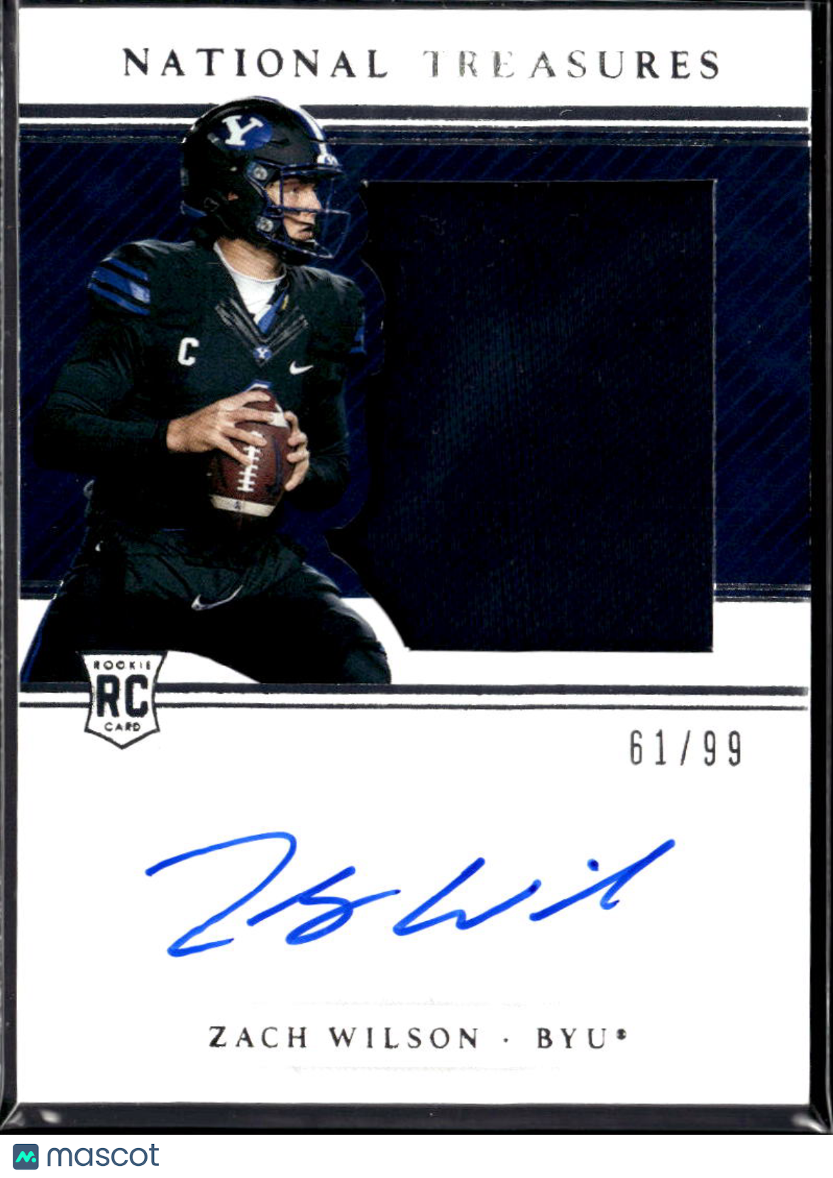 Zach Wilson 2021 Panini National Treasures Collegiate Patch RC Auto /99 BYU