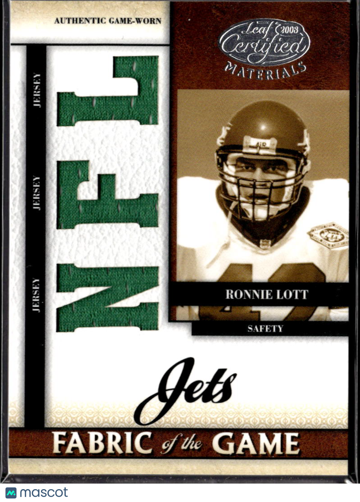 Ronnie Lott 2008 Leaf Certified Materials Fabric of the Game Jersey /50 Jets