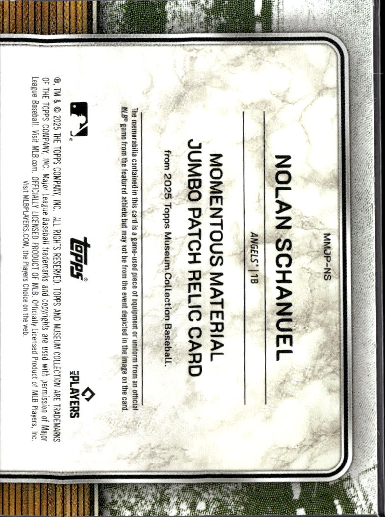 Nolan Schanuel 2025 Topps Museum Collection Momentous Jumbo Patch Relic Angels