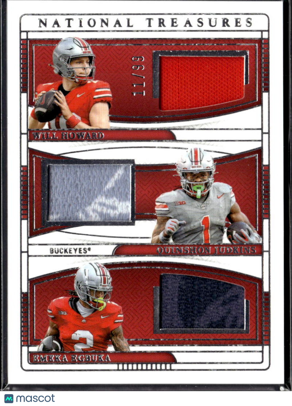 Quinshon Judkins Will Howard Emeka Egbuka 2025 National Treasures Jersey /99 OSU