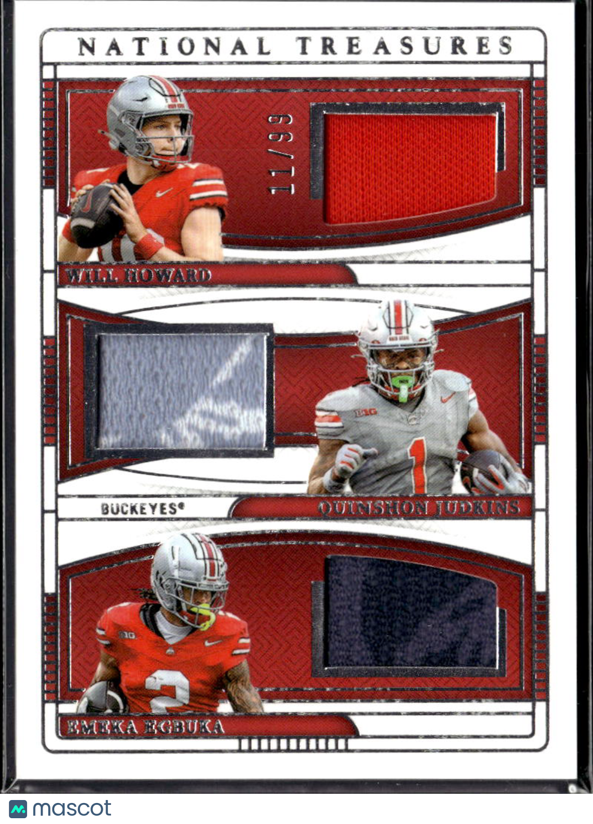 Quinshon Judkins Will Howard Emeka Egbuka 2025 National Treasures Jersey /99 OSU