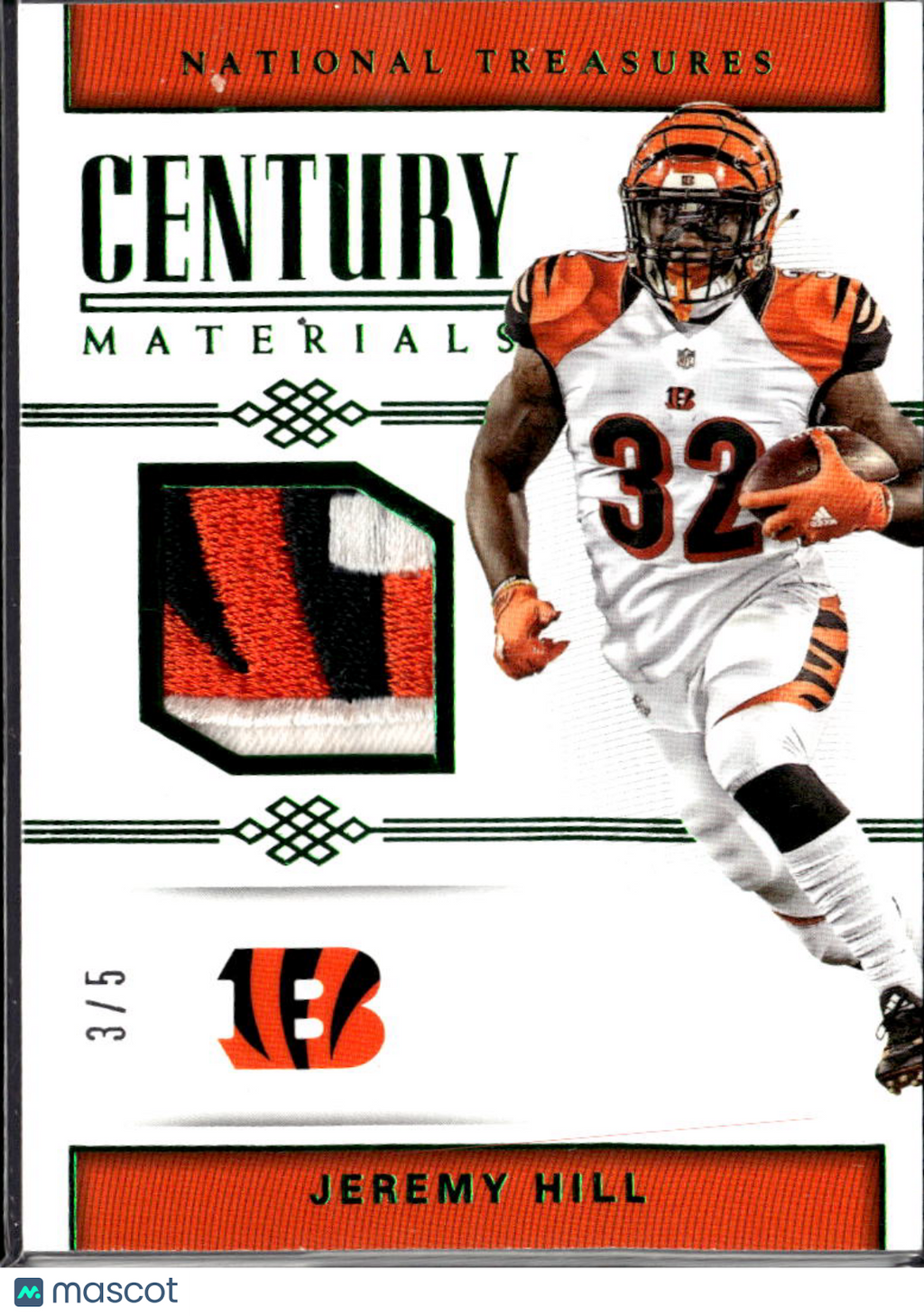 Jeremy Hill 2018 National Treasures Century Materials Logo Patch /5 Bengals