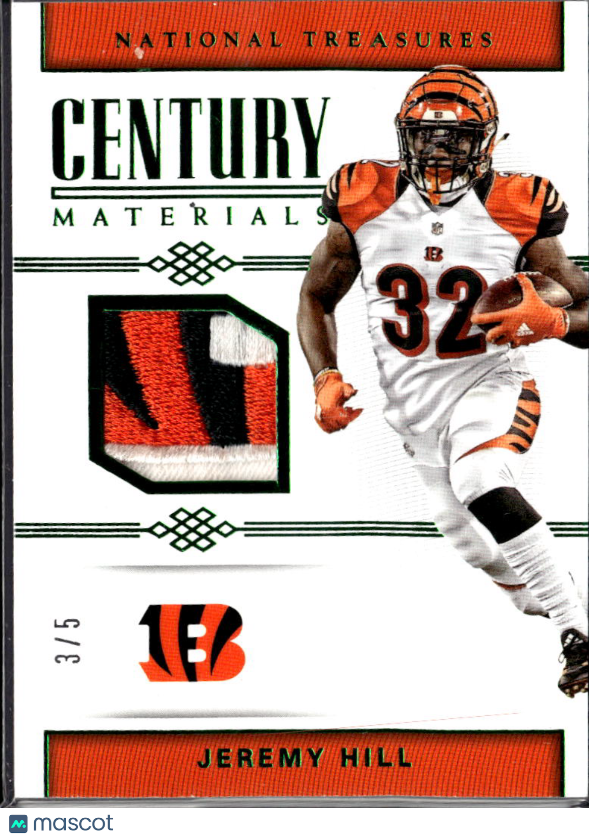 Jeremy Hill 2018 National Treasures Century Materials Logo Patch /5 Bengals