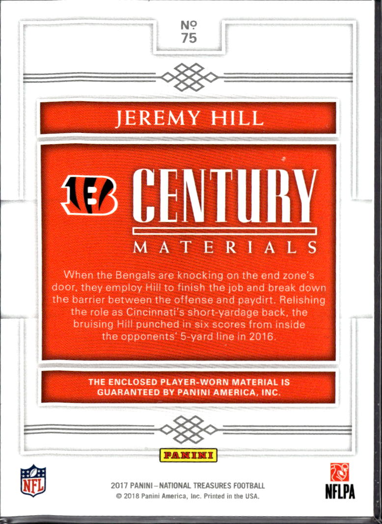 Jeremy Hill 2018 National Treasures Century Materials Logo Patch /5 Bengals