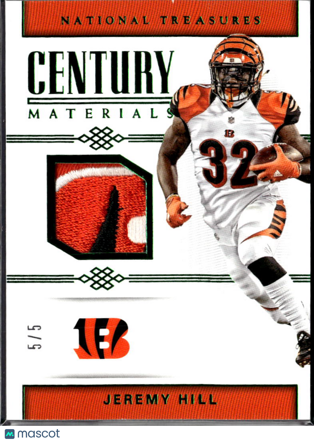 Jeremy Hill 2018 National Treasures Century Materials Logo Patch /5 Bengals
