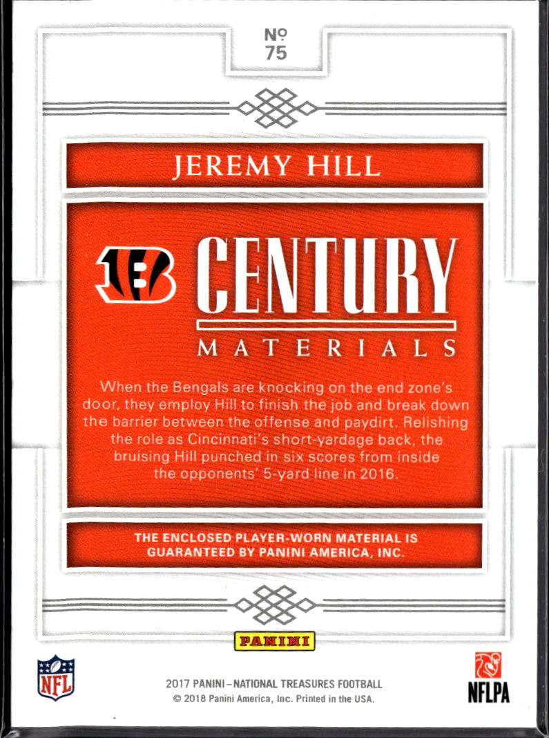 Jeremy Hill 2018 National Treasures Century Materials Logo Patch /5 Bengals