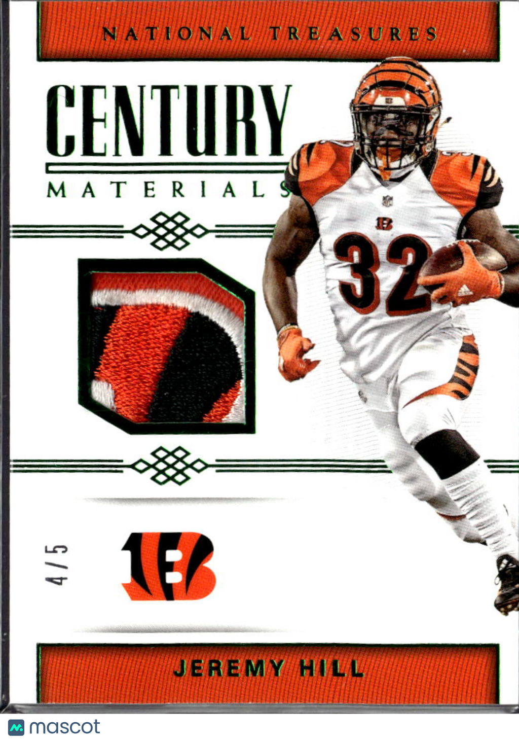 Jeremy Hill 2017 National Treasures Century Materials Logo Patch /5 Bengals