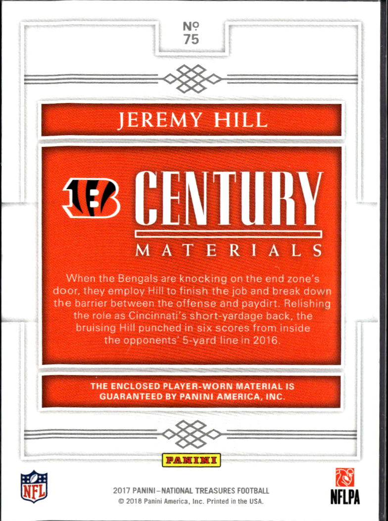 Jeremy Hill 2017 National Treasures Century Materials Logo Patch /5 Bengals