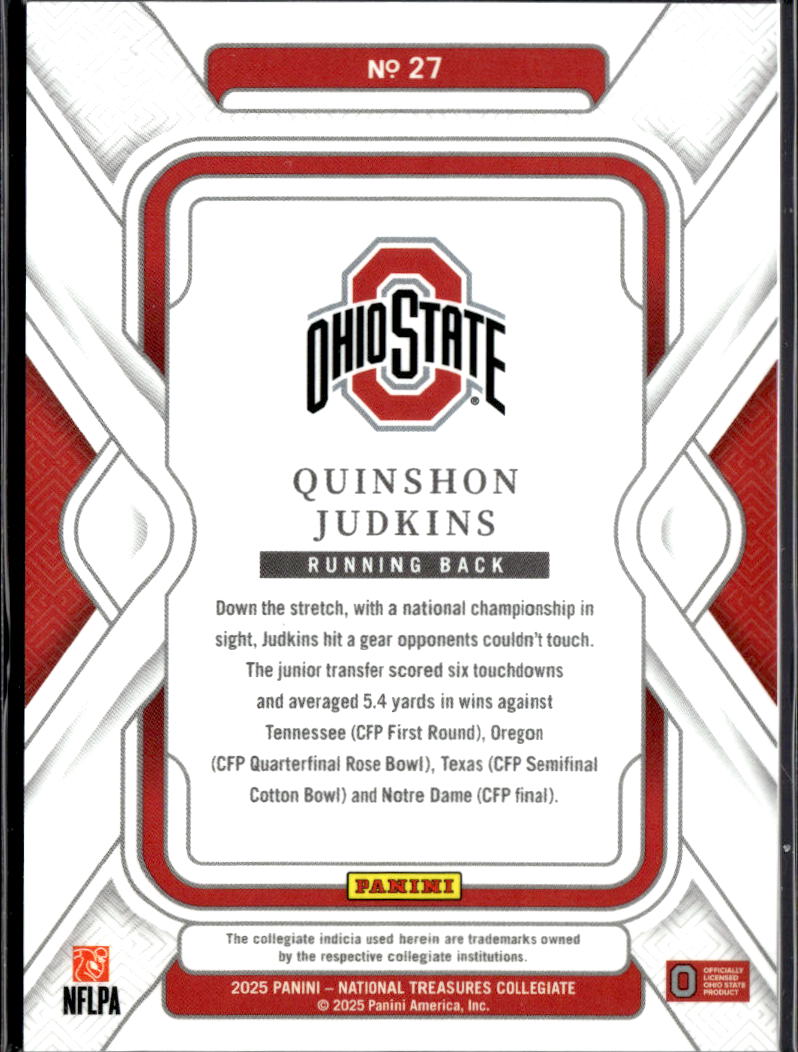 Quinshon Judkins 2025 Panini National Treasures Collegiate RC /99 Ohio State