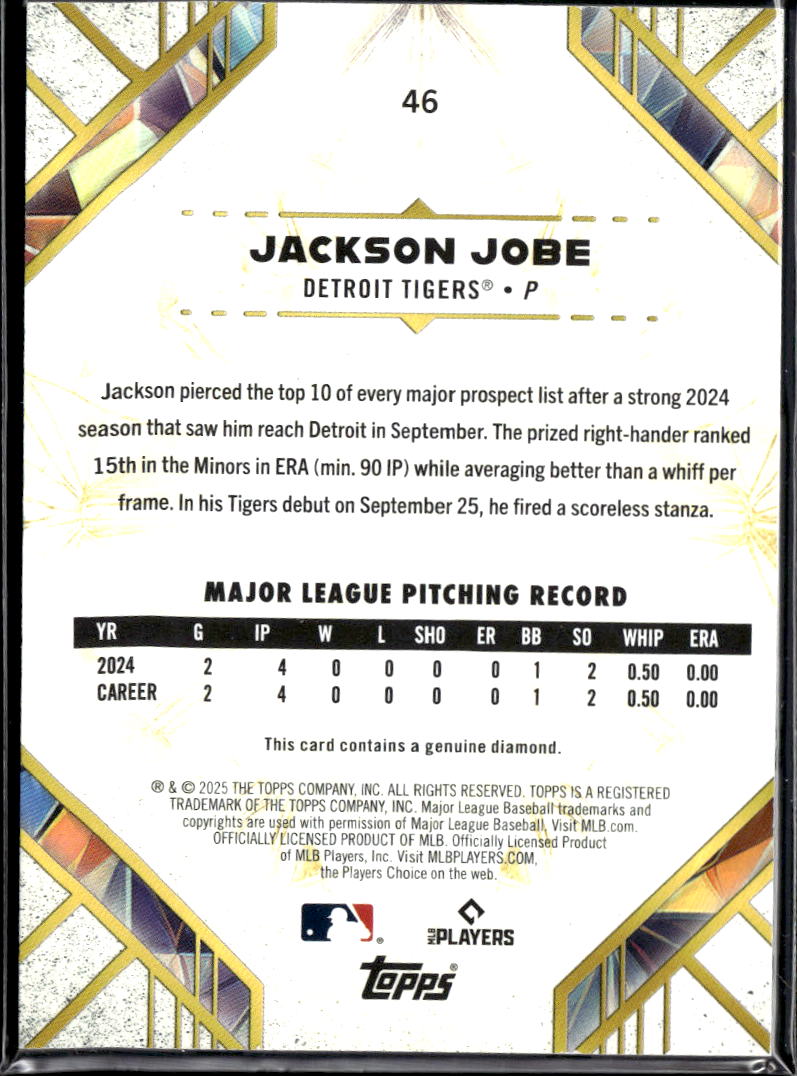 Jackson Jobe 2025 Topps Gilded Diamond RC Genuine Diamond /10 Detroit Tigers