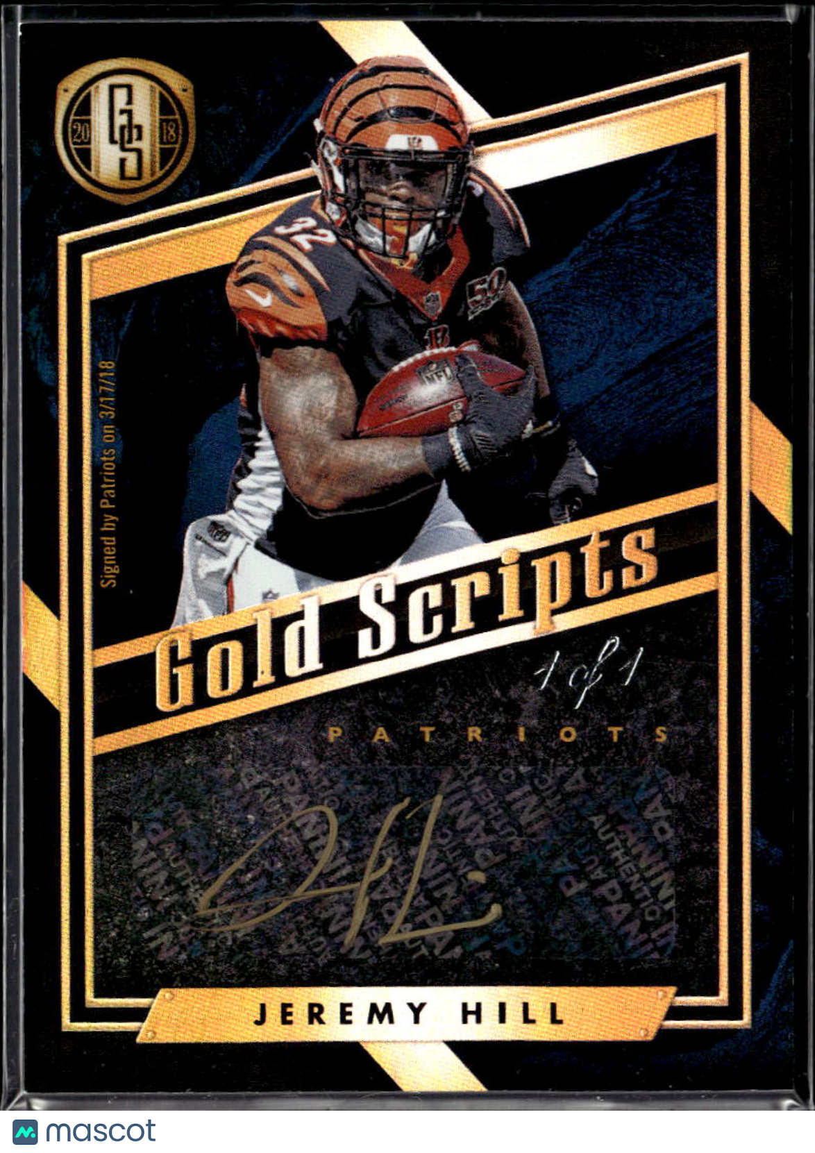 Jeremy Hill 2018 Gold Standard Gold Scripts Auto Black 1/1 New England Patriots