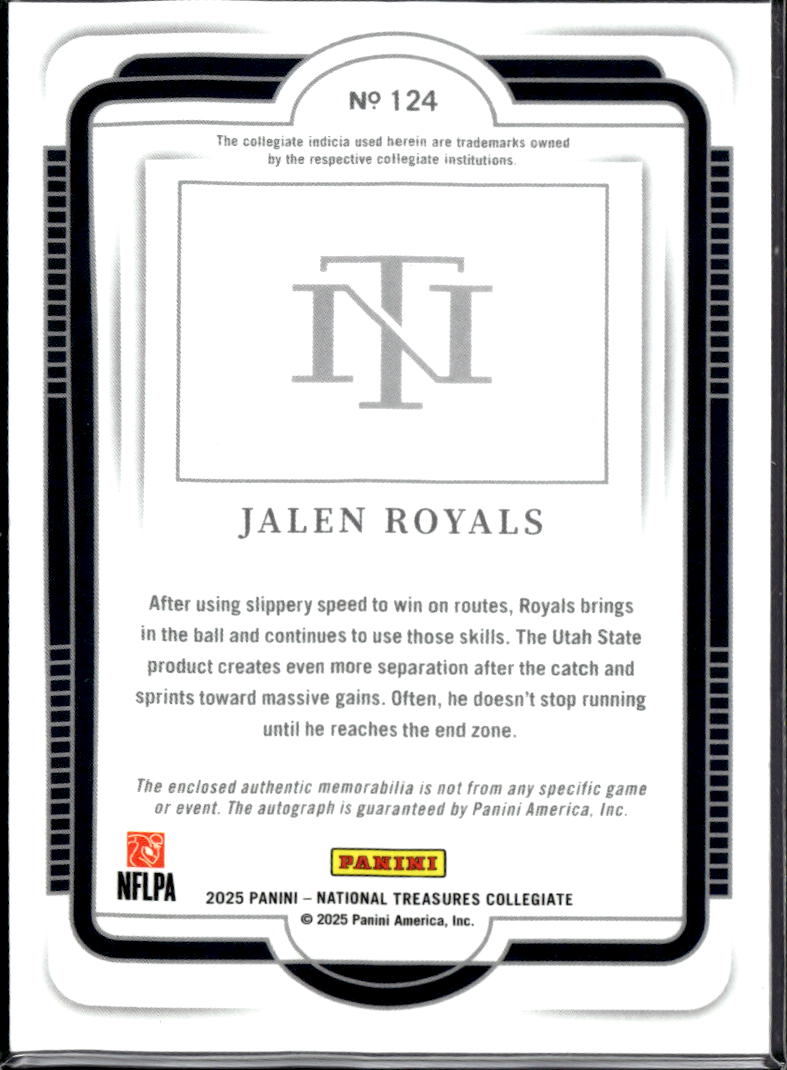 Jalen Royals 2025 National Treasures Collegiate RC Patch Auto /49 Utah State